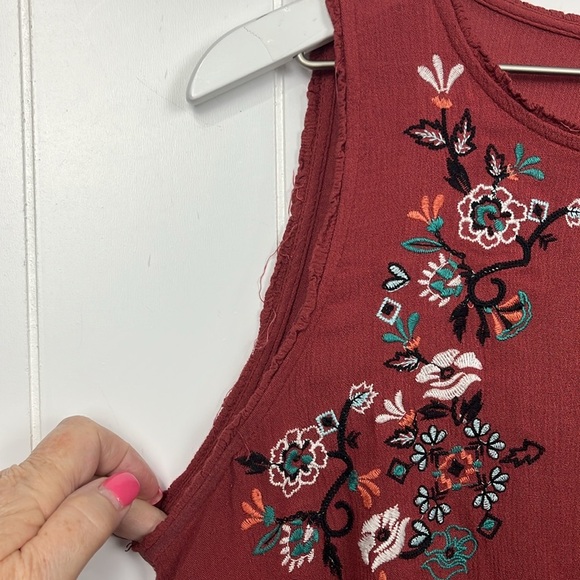 She & Sky Womens Tunic/Mini M Terra Cotta Pullover Sleeveless Embroidery Cotton - Picture 4 of 12